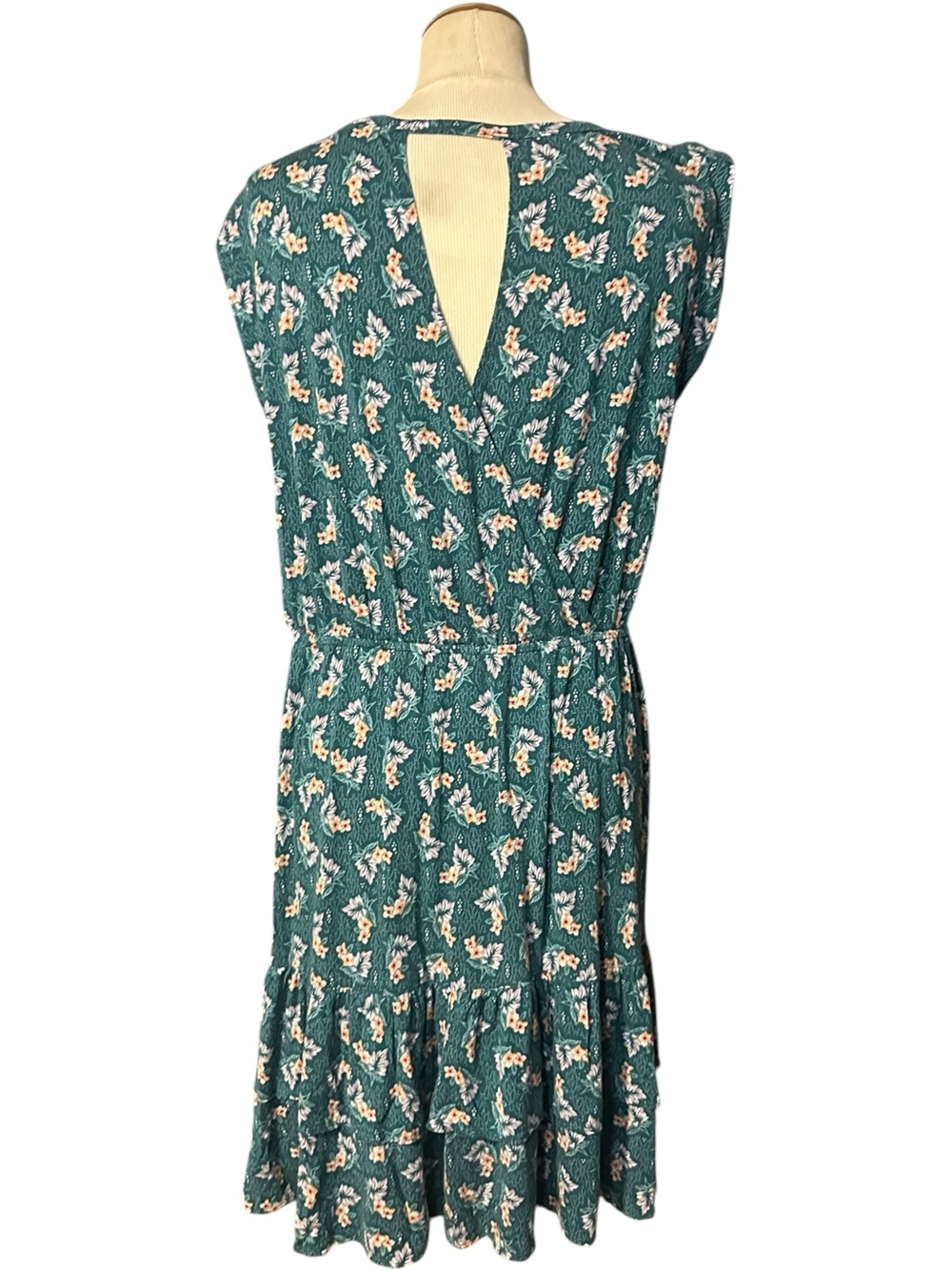 Loft Sleeveless Floral A-Line Dress Teal Size L - Picture 4 of 5